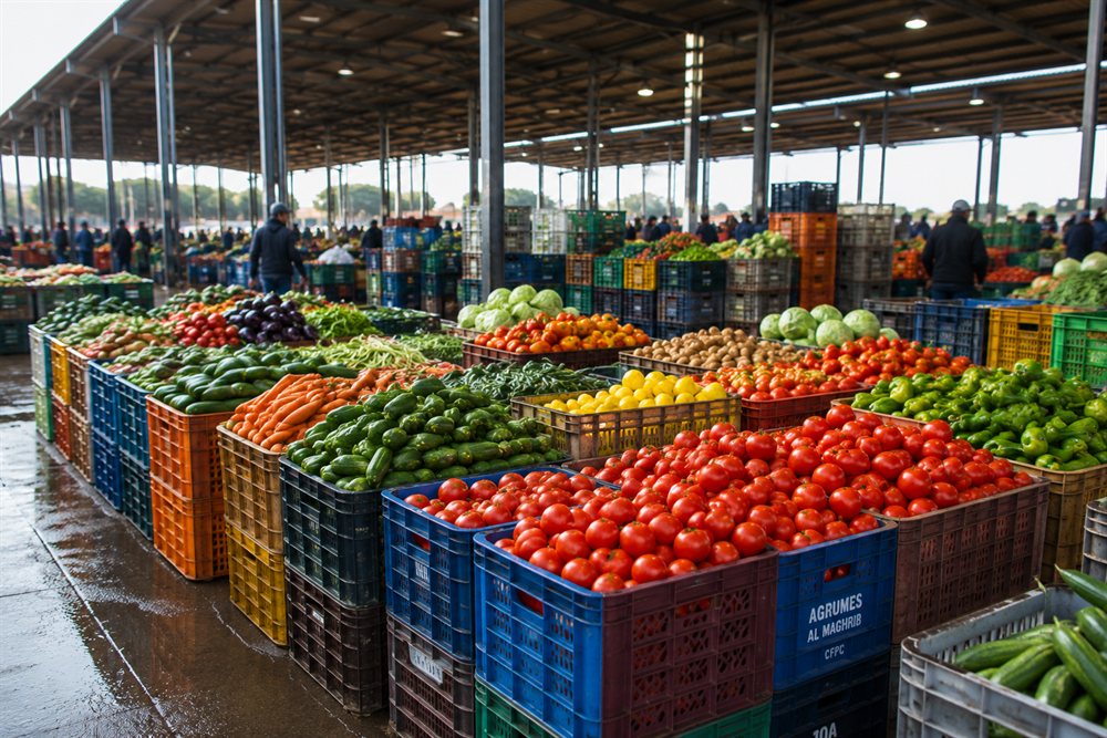 Marché de gros de fruits et légumes au Maroc